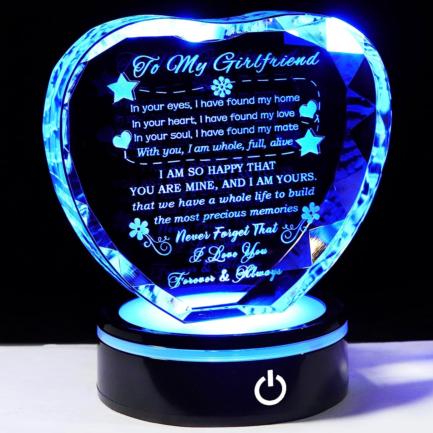 Gifts for Girlfriend with Colorful Base Romantic Heart Crystal Keepsakes to My Girlfriend Gifts from Boyfriend on Birthday Valentine Day for Girlfriend I Love You Gifts for Her