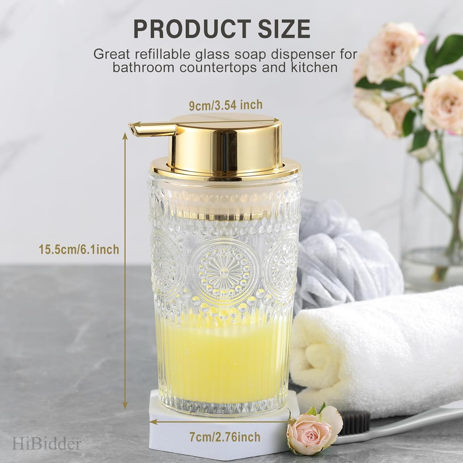 Glass Liquid Soap Dispenser with Gold Pump, Liquid Hand Soap Dispenser for Ba... - Picture 10 of 20