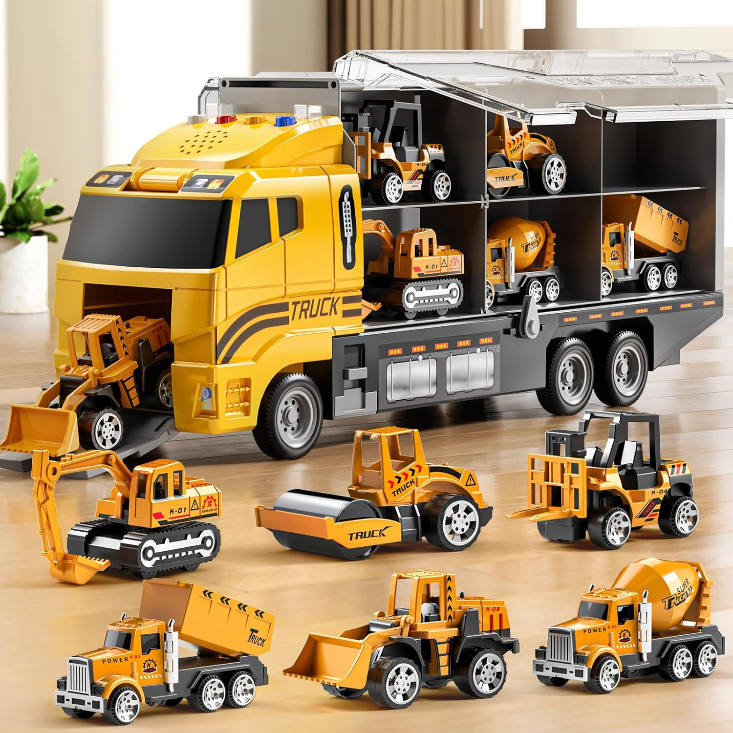 Toddler Boys Construction Truck Vehicle Toy Set with Play Mat and Die-Cast