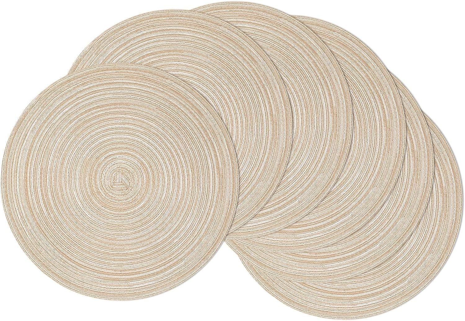 15 Inch round Braided Placemats Set of 6 Cotton Polyester Place Mats Non Slip Heat Resistant Washable Table Mats for Kitchen Dining Party Table Decor (Beige, 6)