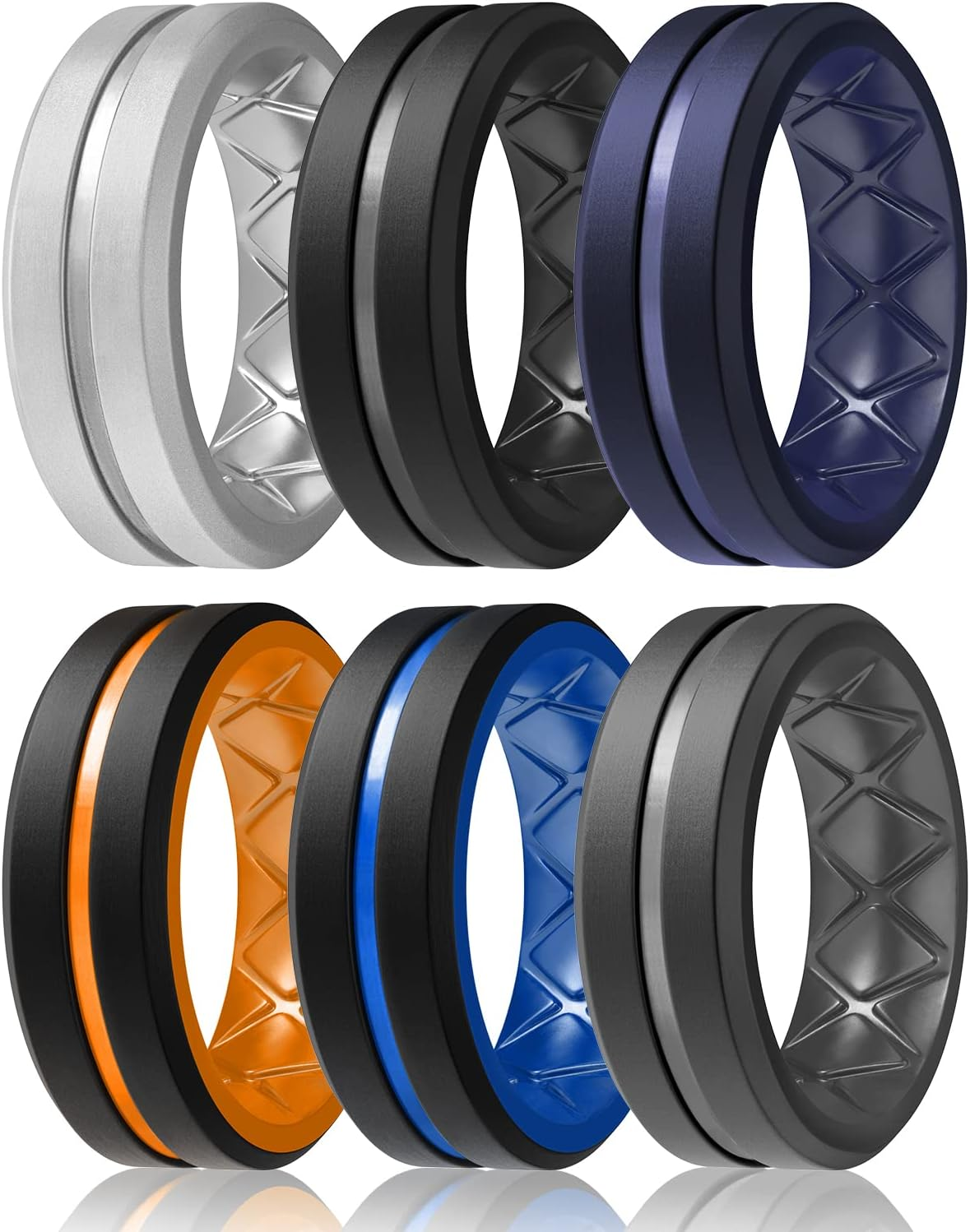 Egnaro Men'S Silicone Ring 1/4/6 Multipack, Workout Travel Rubber Wedding 