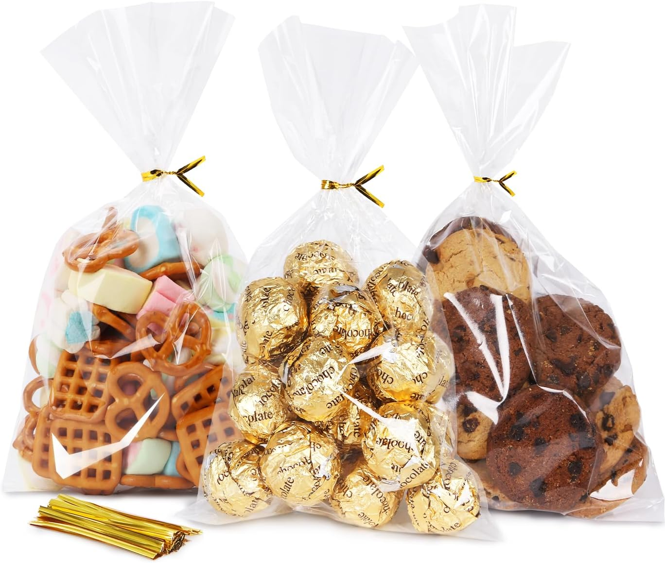 Cellophane Bags, 100 Pack Clear Gift Bag Cellophane Treat Bags with Ties 6X10 Inch Plastic Small Cello Candy Bag for Birthday Party Favors Goodie Valentines Cookies Bakery Snack Popcorn Wraps