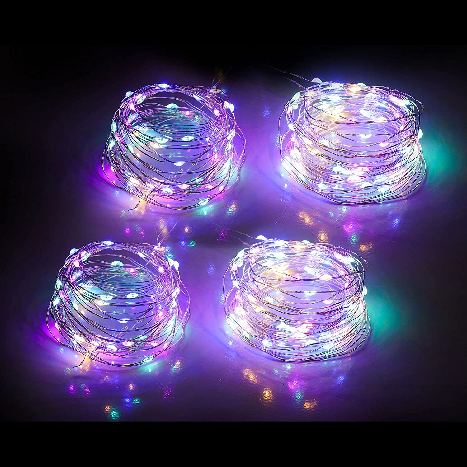 4 Pack Fairy Lights Battery Operated, String Lights 10Ft 30 Leds, Flashing and Constant Light Mode, Silver Wire Mini Lights for Festival, Christmas Decoration, Multicolor…