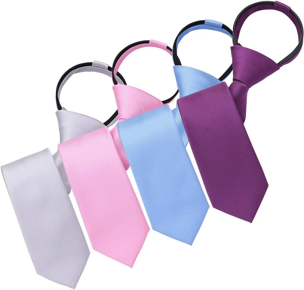 Pre-tied Adjustable Zipper Skinny necktie,2.35inch Clip on Slim Ties for men or boys (1 Pack & 4 Packs for option)
