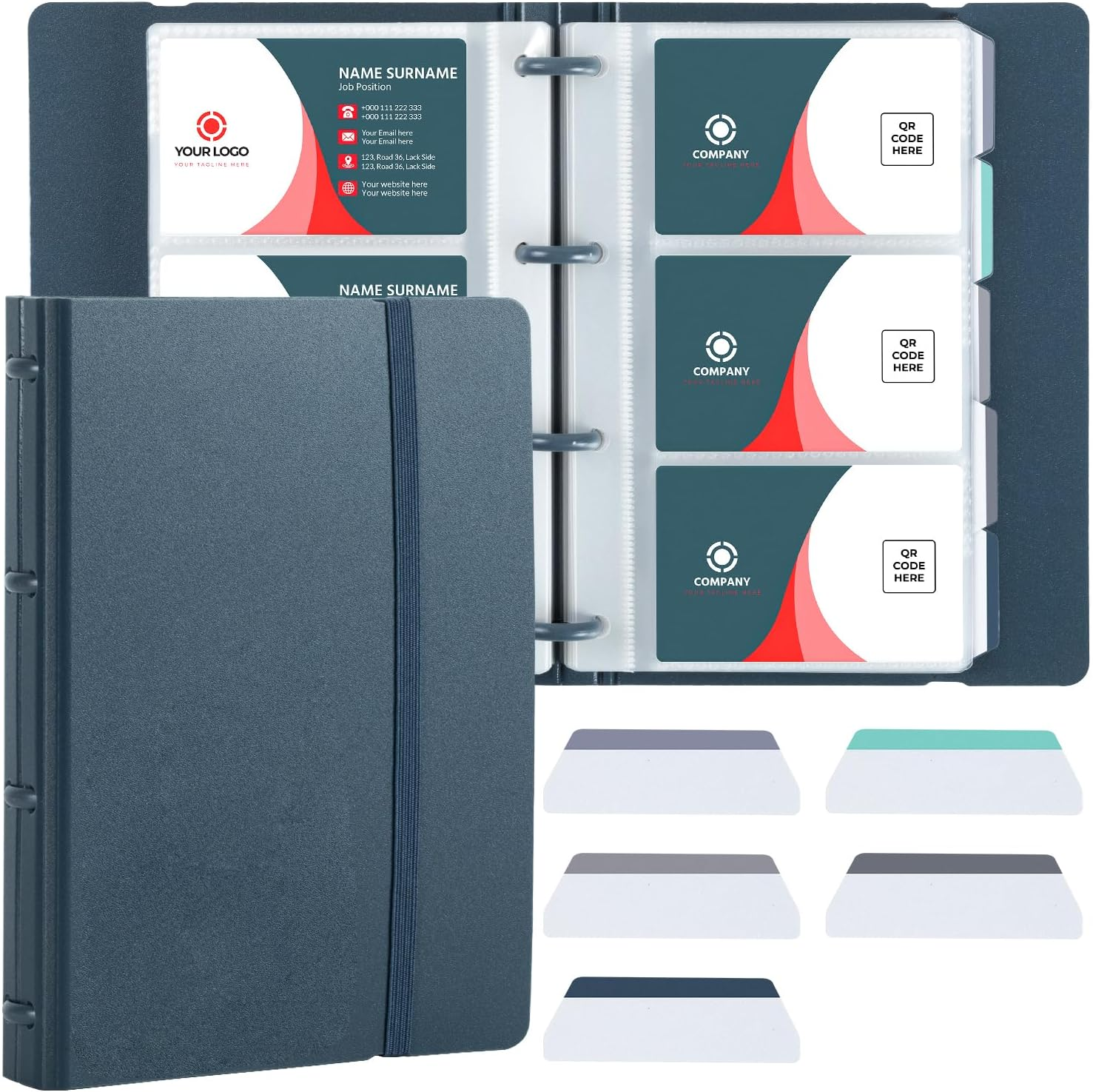 Business Card Book Holder, Business Card Organizer, Name Card Book Holder, Portable Office Business Card Holder, Hold 180 Cards, Blue