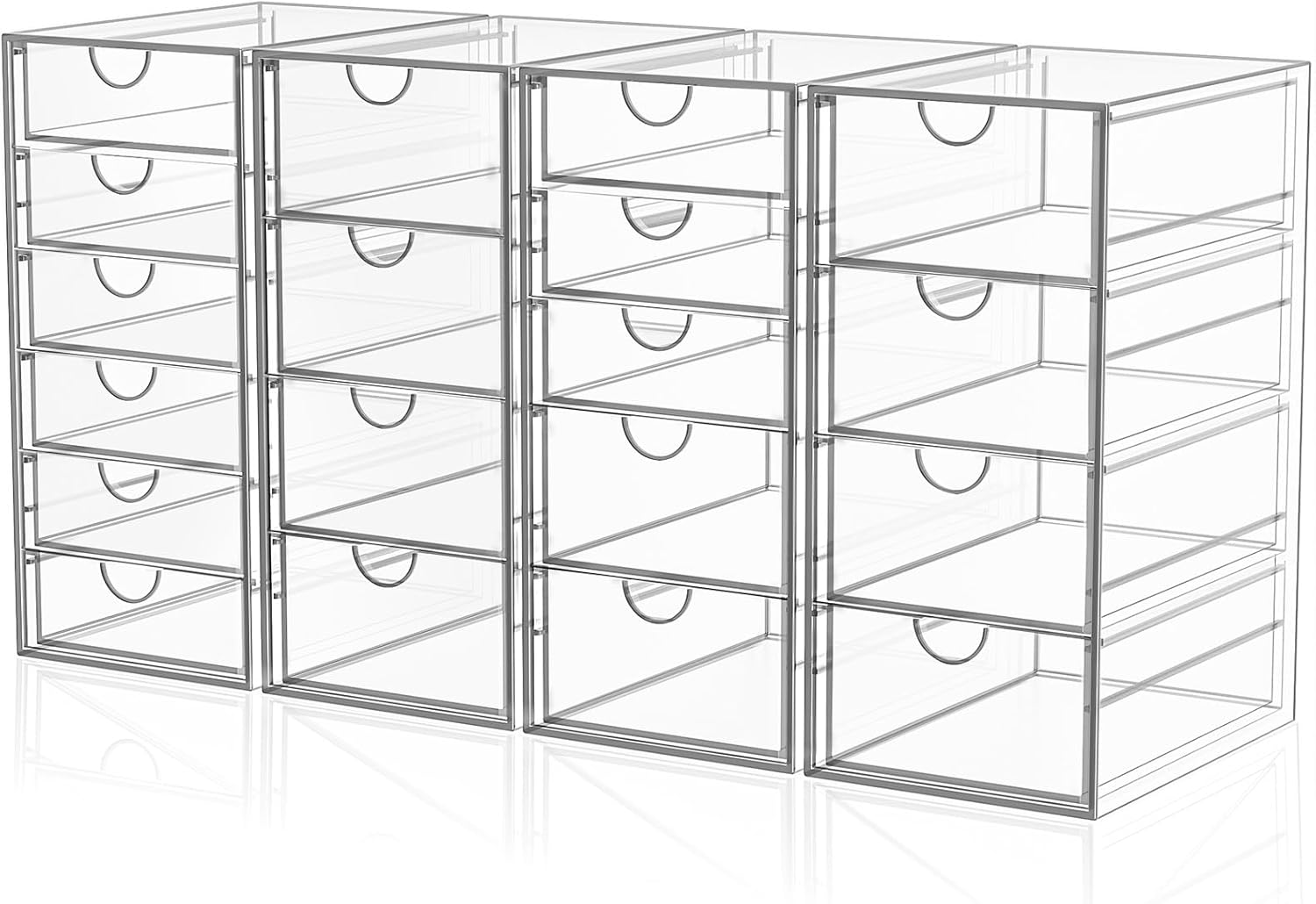Acrylic Makeup Organizer with 19 Drawers, 4 Pack Clear Storage Drawers, Bathroom Makeup Organizer for Palettes, Cosmetic, and Beauty Supplies,Ideal for Vanity, Cabinet,Desk Organization