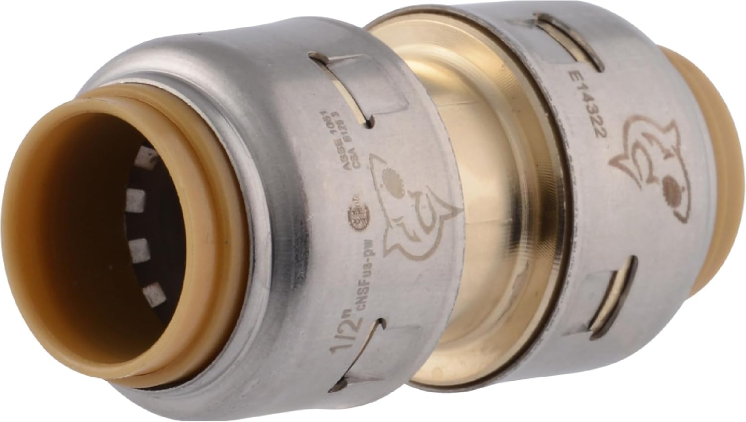 Max 1/2 Inch Coupling, Push to Connect Brass Plumbing Fitting, PEX Pipe, Copper, CPVC, PE-RT, HDPE, UR008A