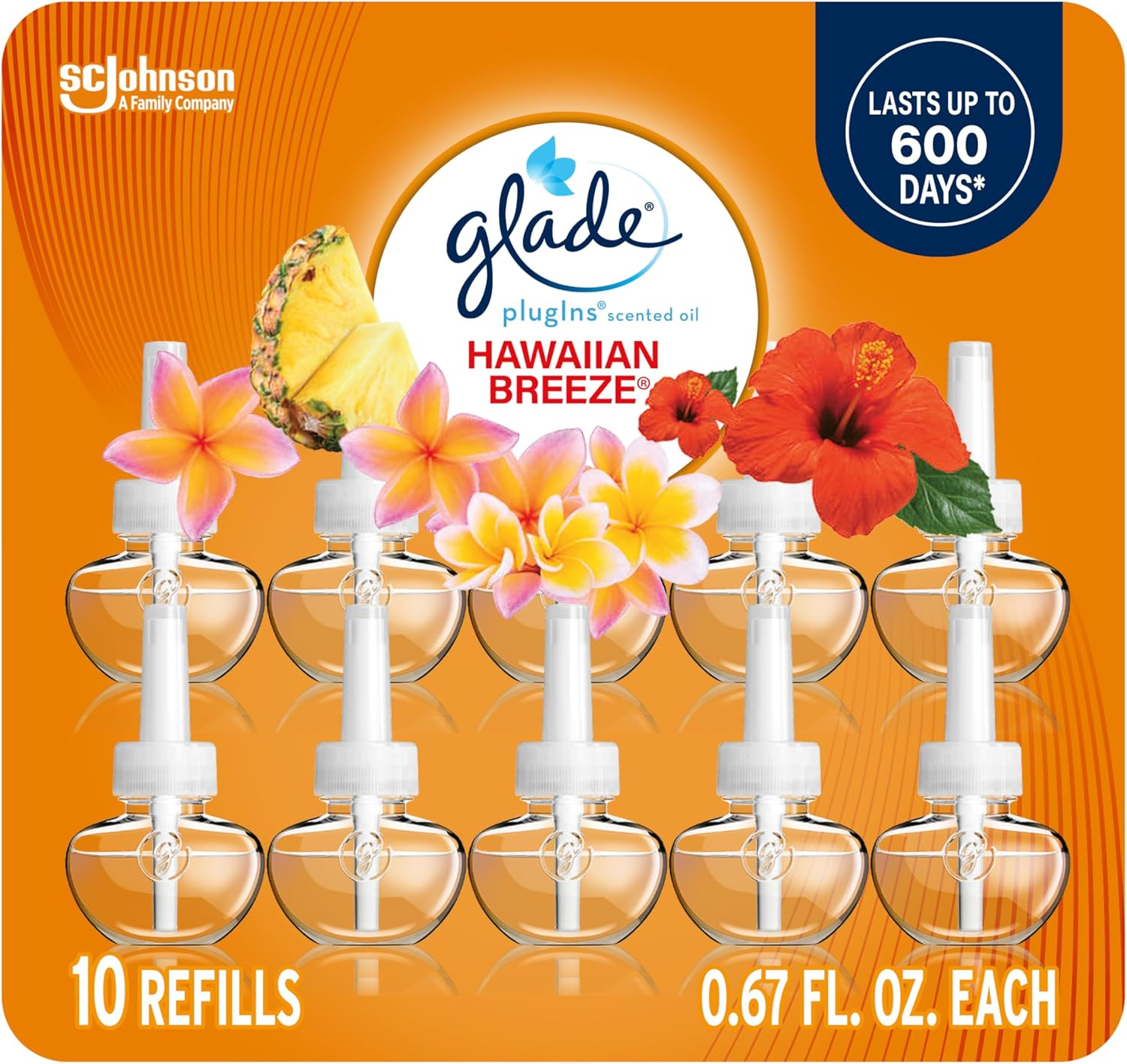 Glade Plugins Refills Air Freshener, Scented and Essential Oils for Home and Bathroom, Hawaiian Breeze, 6.7 Fl Oz, 10 Count (Packaging May Vary)