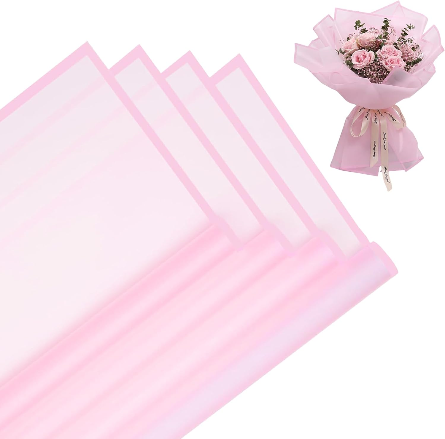 20 Sheets Flower Wrapping Paper, Waterproof Floral Bouquet Fresh Flower Wrapping Paper with Pink Border Florist Supplies Gift Packaging Material, 22.8x22.8 inch (Pink)