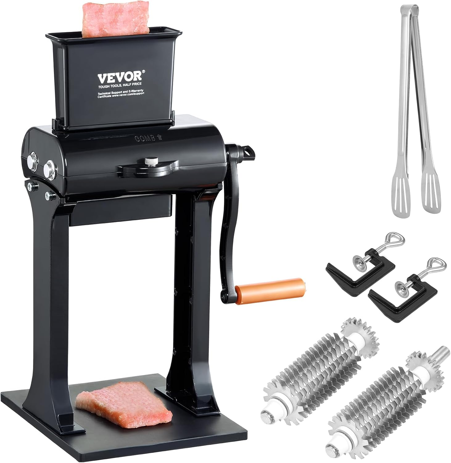 Commercial Meat Tenderizer, Heavy Duty Stainless Steel Meat Tenderizer Machine, Quick and Easy Manual Operation Kitchen Tool, 5.8" Feed Port for Beef, Turkey, Chicken, Pork, Steak, and Fish