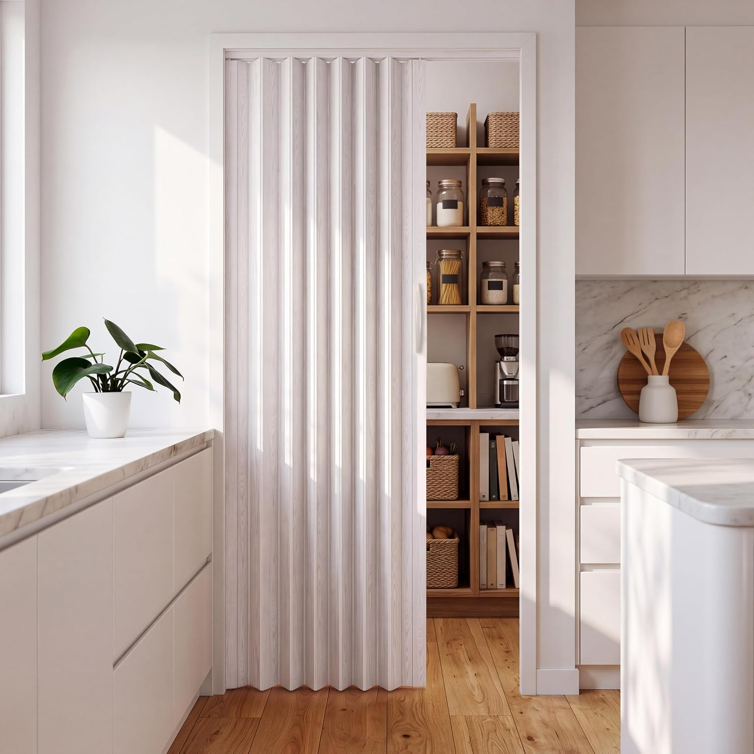 Puerta plegable de acordeon resistente de 32 x 80 pulgadas color roble blanco