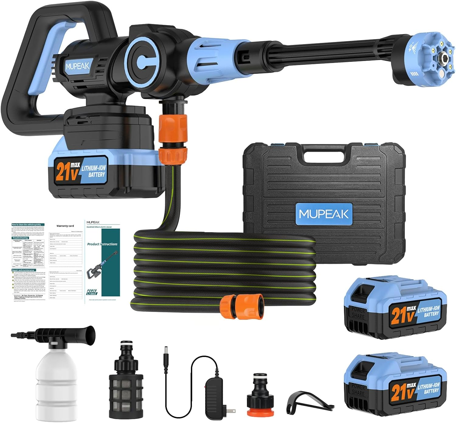 Cordless Washer Operated, 1500Psl-Brushless Portable Washer, 3 Speed Adjustable/6 in 1 Nozzle, Cordless Washers for Car Yard Cleaning, Blue