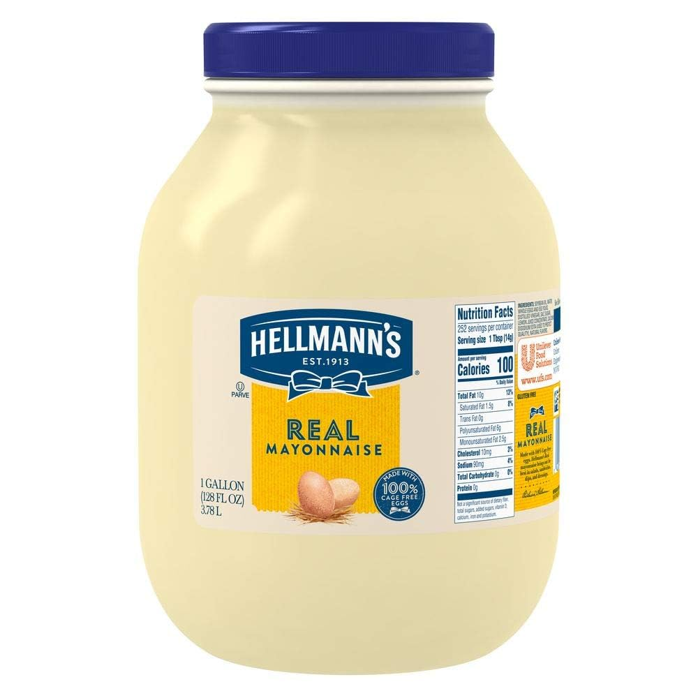 Real Mayonnaise Jar, Condiment for Sandwiches, Salads, Mayo Made with 100% Cage Free Eggs, Gluten Free, Vegetarian, Kosher, 1 Gallon, 128 Oz (Pack of 1)