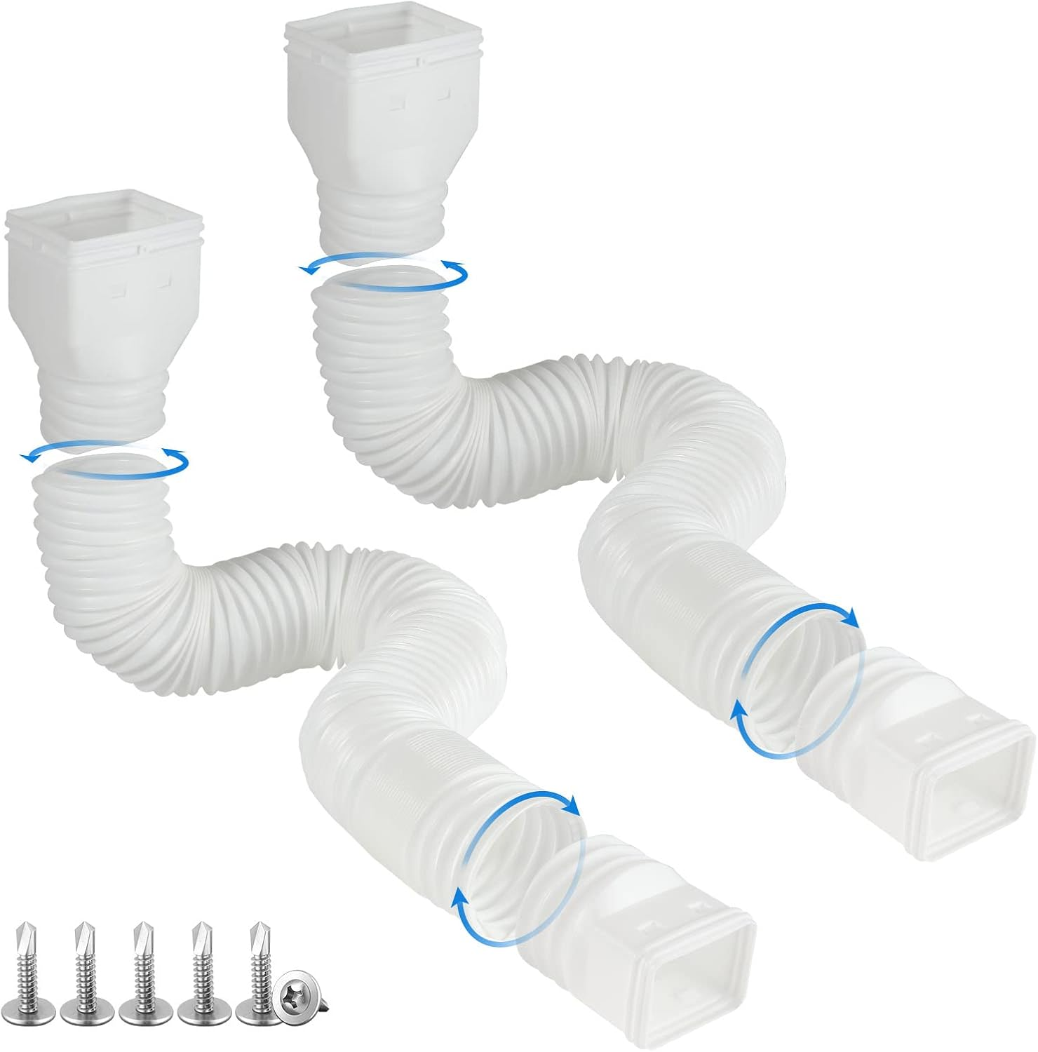 2 Pack Rain Gutter Downspout Extensions Flexible, Drain Downspout Extender,Down Spout Drain Extender, Gutter Connector Rainwater Drainage,Extendable from 21 to 68 Inches(White)