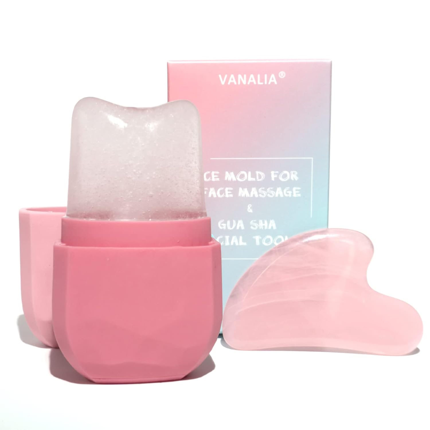 Ice Roller and Gua Sha Set for Face, Eyes and Neck - Skin Care Beauty Tools to Brighten Skin and Enhance Natural Glow (Pink)