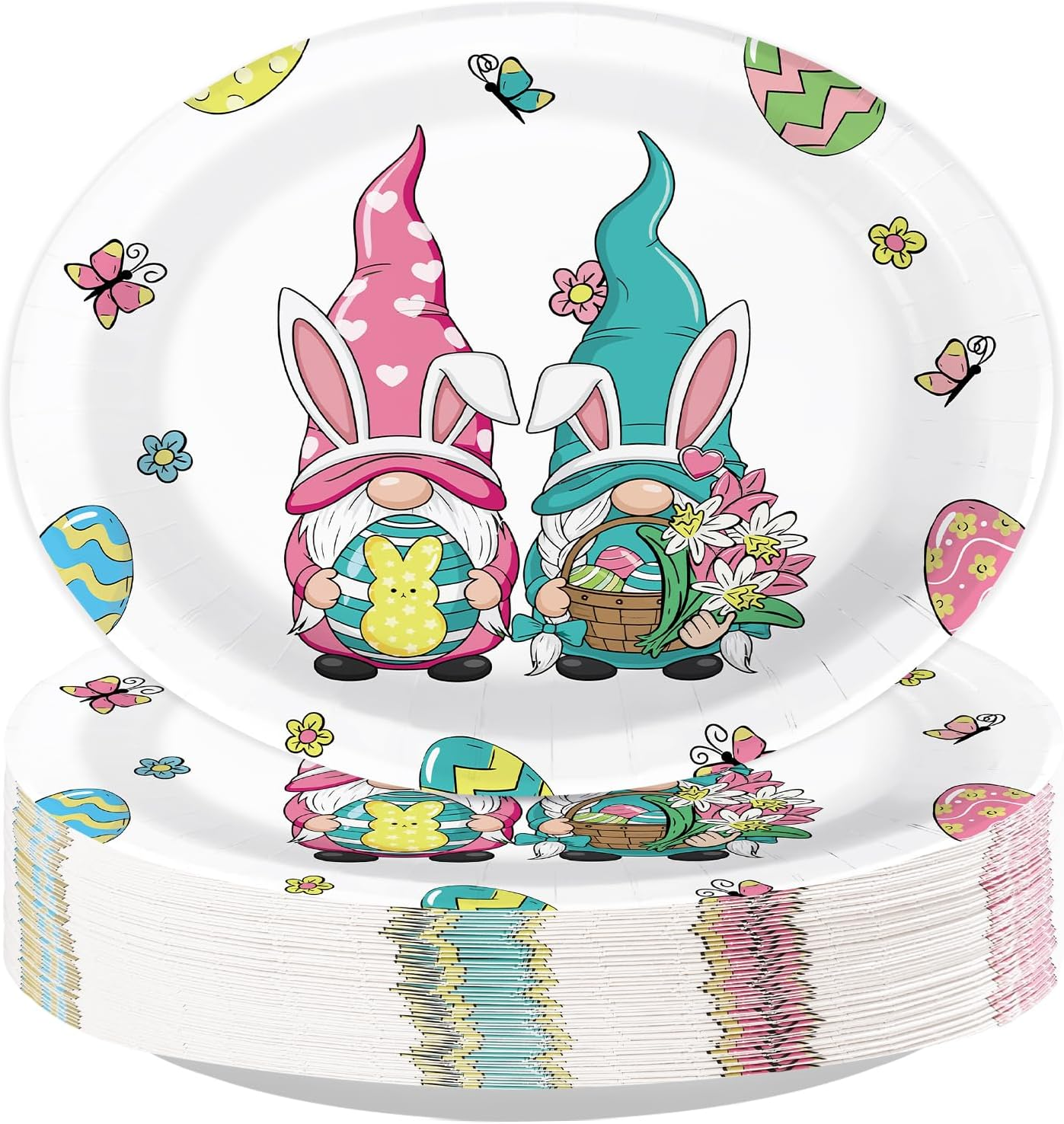 50Pcs Easter Gnomes Easter Oval Paper Plates 10