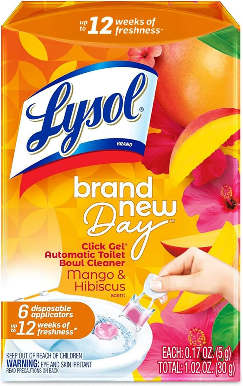 Click Gel Automatic Toilet Bowl Cleaner, Toilet Gel Stamp, Toilet Freshener, Bathroom Essentials, Refreshing Mango & Hibiscus Scent, 6 Count (Pack of 1)
