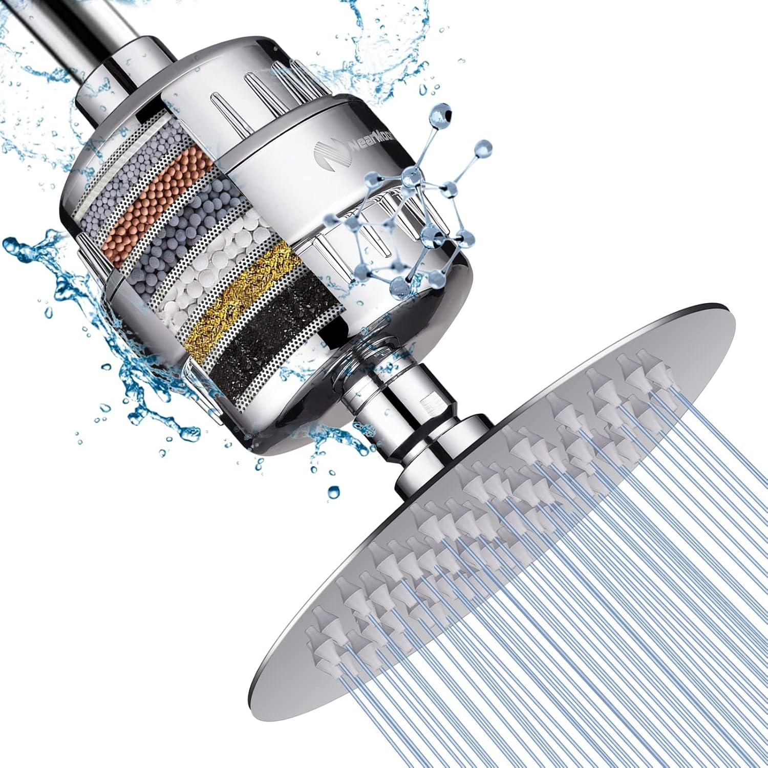 Cabezal Ducha con Filtro 15 Etapas Alta Presion Agua Dura Mejora Piel Cabello