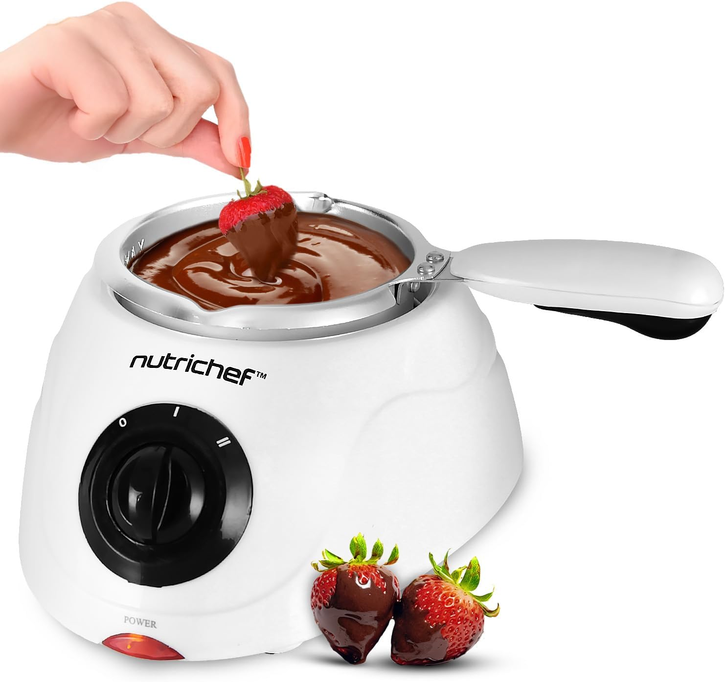 Electric Fondue Pot | 25W Chocolate Melting Warmer | 8.8 Oz Capacity | Keep Warm Dipping Function & Removable Pot | Perfect for Melting Chocolate, Butter & Cheese | White