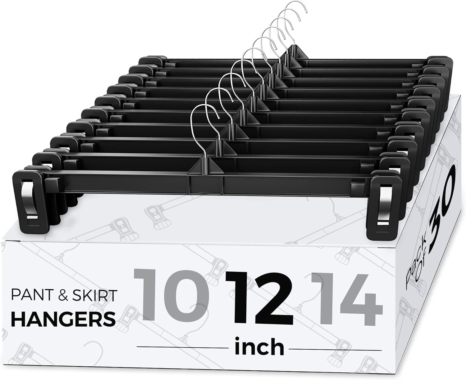 Pants Hangers 30 Pack 12Inch Black Plastic Skirt Hanger with Non-Sli