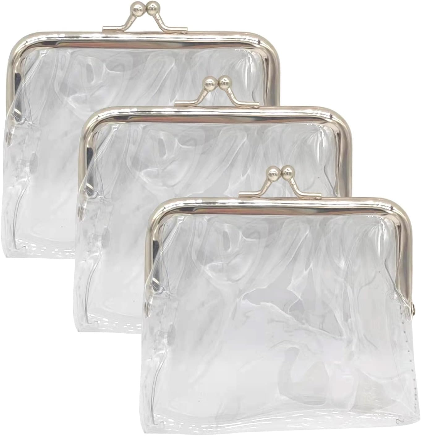 3 Pack Clear Coin Purse Transparent Change Purse Kiss Lock Coin Wallet