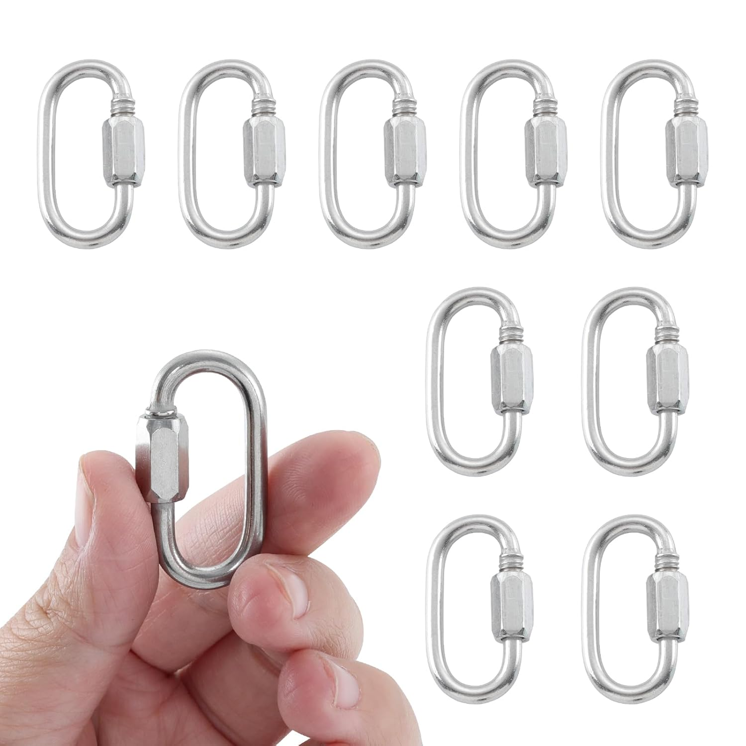 304 Stainless Steel D-Shaped Locking Quick Link Carabiner - Heavy Duty Secure Connector for Chains, Straps, Gear (10 Pack)