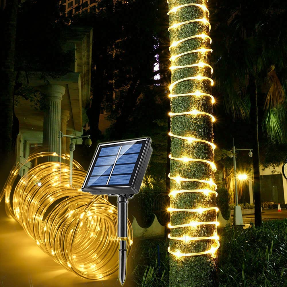 Solar Rope Light Waterproof IP65 39FT 100Leds Outdoor LED Solar Outdoor Lights for Party Garden Yard Home Wedding Christmas Halloween Holiday Tree Decoration Lighting