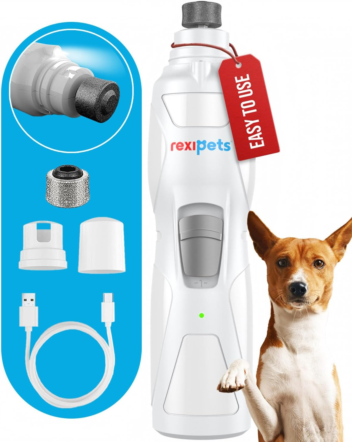 thumbnail image 2 of NPET Dog Nail Grinder With Guard, Rechargeable Electric Dog Nail File, 2 Speed Pet Nail Trimmer With LED Light Powerful Paw Grooming For Small Medium Cats, Dogs 2 of 14