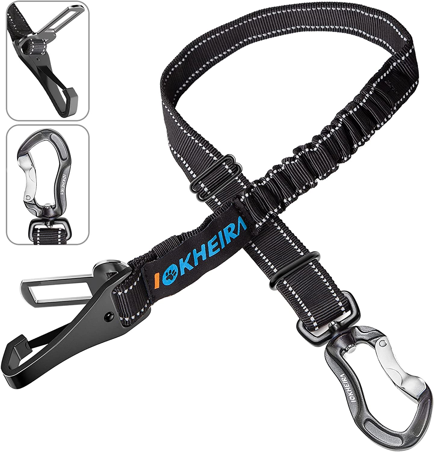 Iokheira Hunde Sicherheitsgurt,3-In-1 Verstellbar Sicherheitsgeschirre Für Auto,Reflektierend Bungee Hundegurt Mit Haken Für Alle Hunderassen & Autotypen(Schwarz)…
