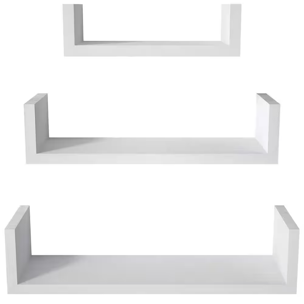 Solid Wood Floating Shelves Wall Mounted for Home, White (3-Pack)