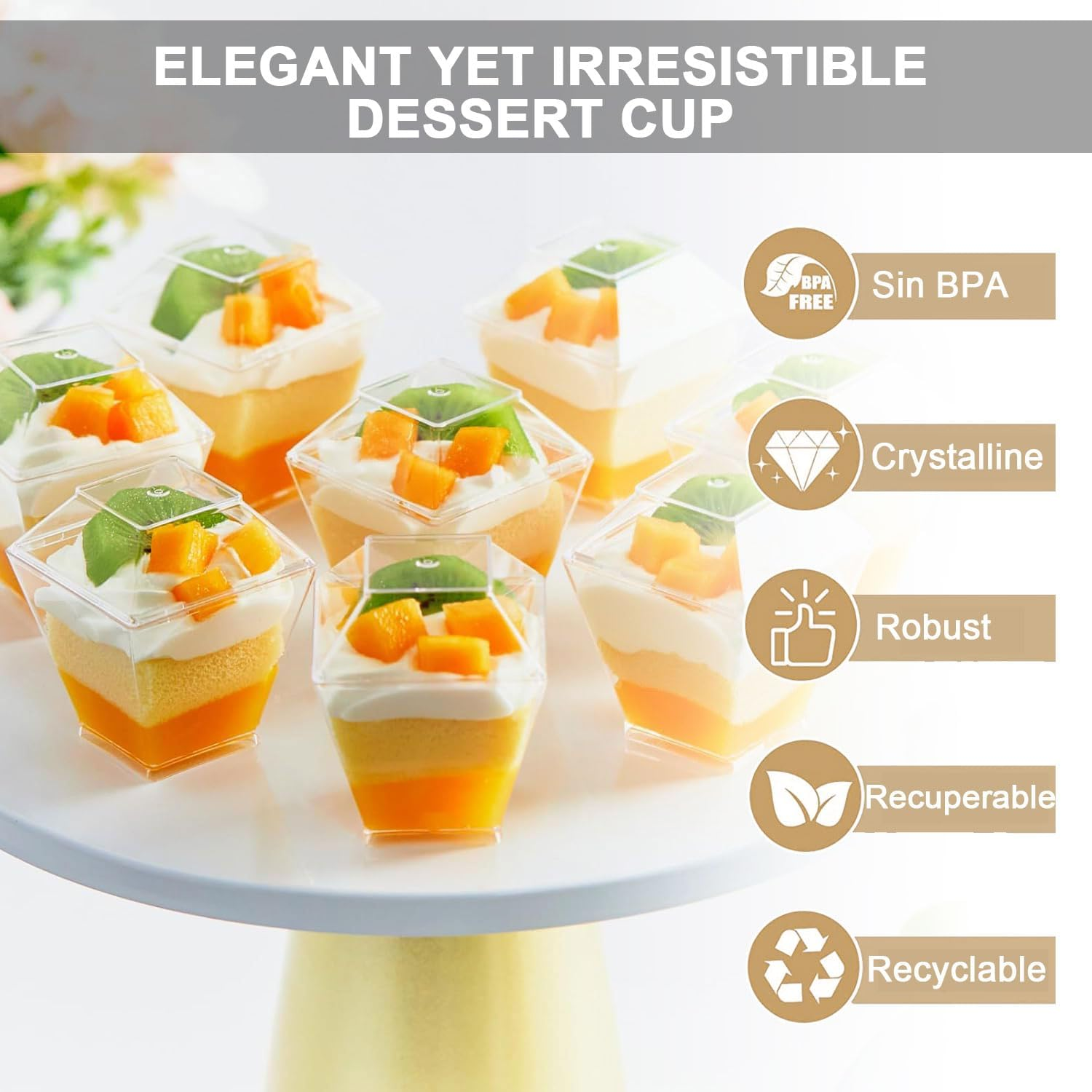 50 Pcs Dessert Cups, 200ml/7oz Clear Plastic Cups with Lids & Spoons, Small R... - Picture 3 of 13