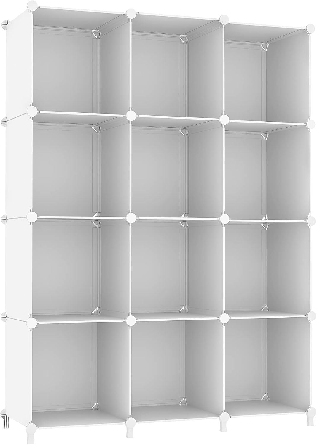 Cube Storage Organizer Storage 12 Cube Bookshelf DIY Plastic Closet Clothes Storage Shelves with Wooden Mallet, Stackable Storage Solution for Home, Bedroom, White