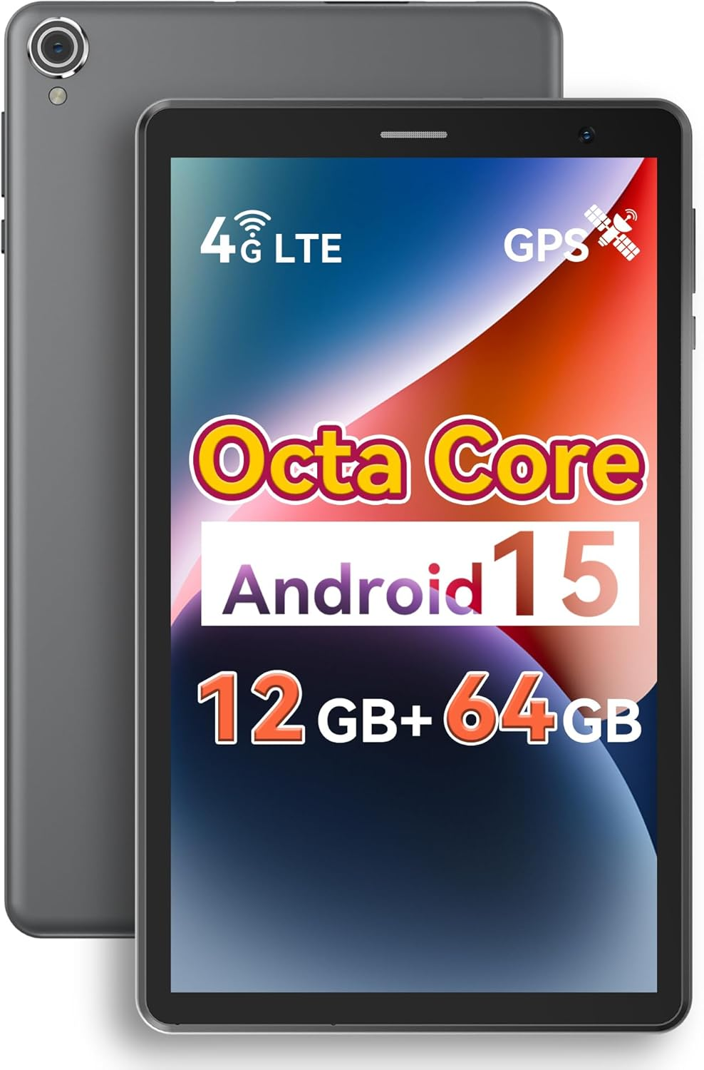 8 Inch Android 15 Tablet with Sim Card Slot Uncloked Cellular Tablet Phone with 4G LTE Octa Core 12GB RAM 64GB ROM 2TB TF Expandable Tableta with Case