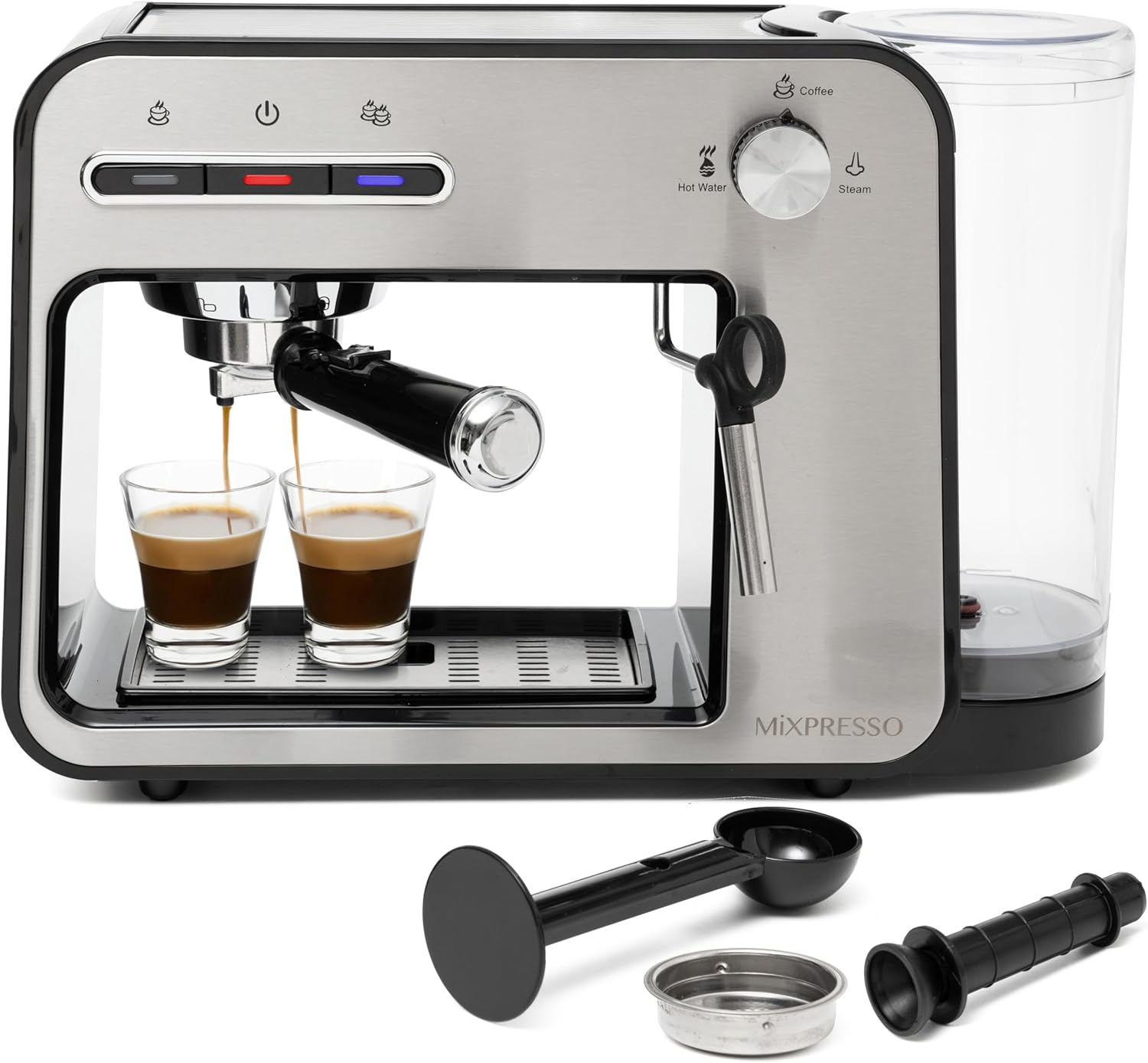 Mixpresso Professional Espresso Machine for Home 15 Bar with Milk Frother Steam Wand, Espresso Maker with Double-Cup Splitter, 1450W Fast Heating Cappuccino & Latte Machine 37Oz Water Tank