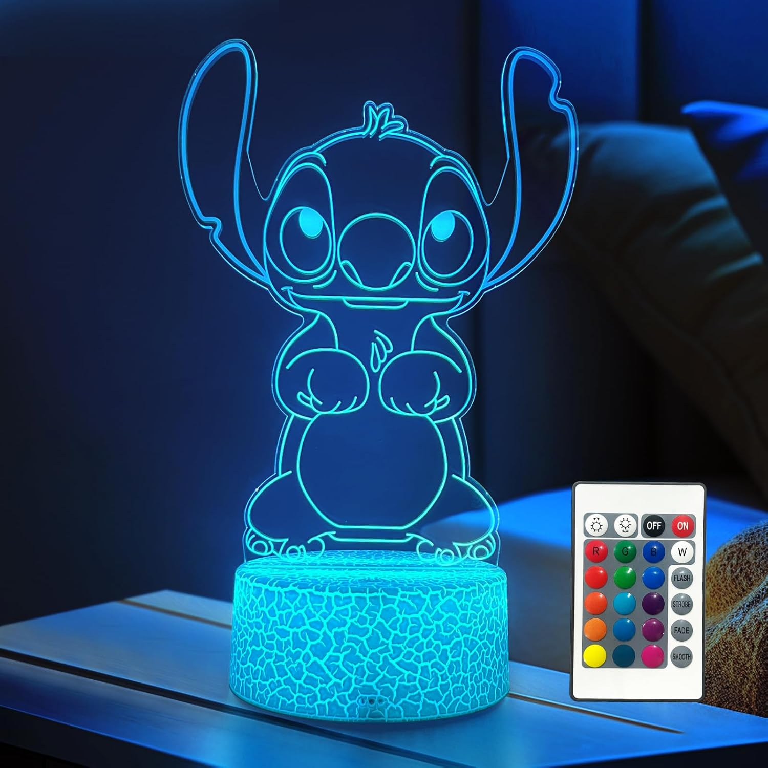 Cool Night Light 3D Night Light Cute Stitch Night Light - Anime Charater 16 Color Change Decor Lamp with Remote, Dim, Timer,Kids Gifts for Christmas Birthday