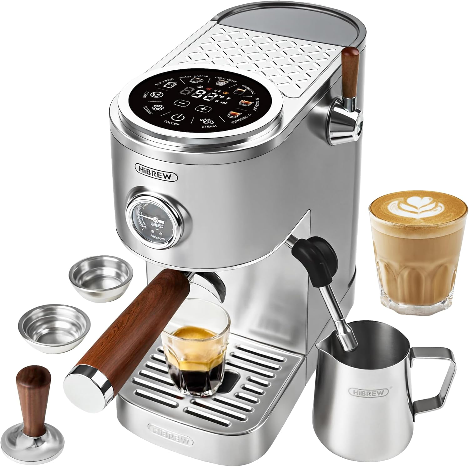 H13 Espresso Machine - Compact, Stainless Steel with LED Display & Frother