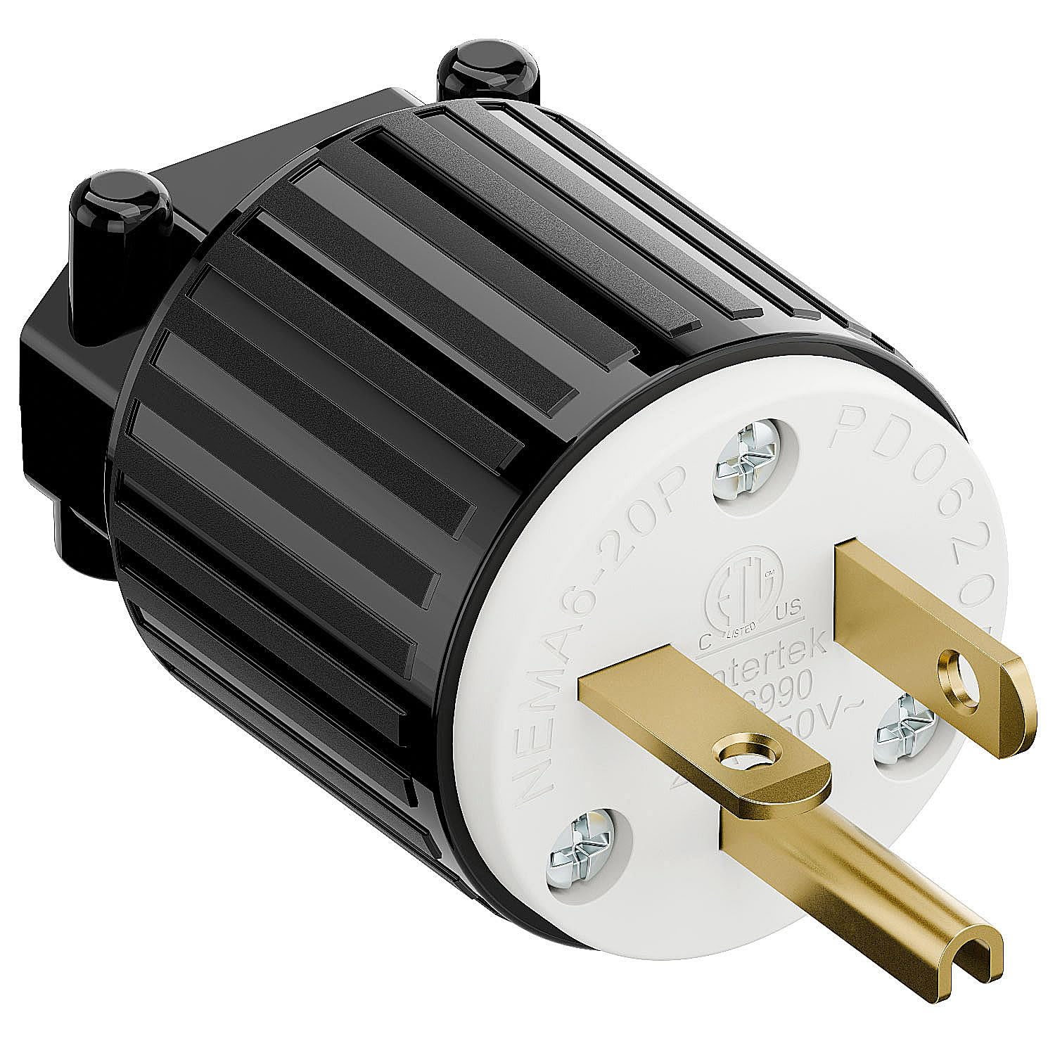 NEMA 6-20P Male Plug, ETL Listed 20AMP/250VOLT,20A Straight DIY Male, Usa/Canada 3-Prong Connector, 20A/250V Plug Household AC Industrial Grade Plugs Black/White Color