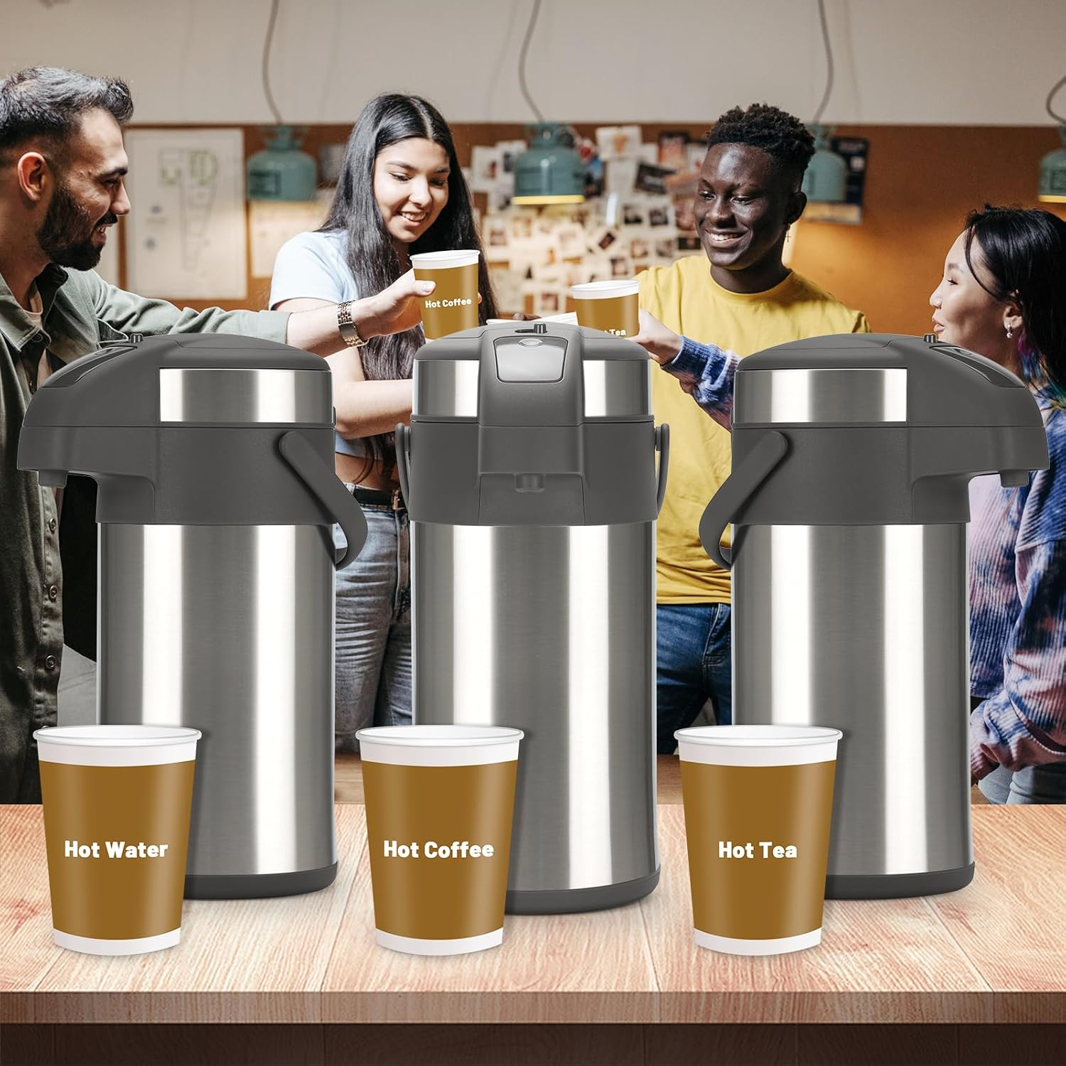 Olerd 4.0 Litre Pump Jugs Thermos Flasks Coffee Dispenser, Stainless Steel Do... - Picture 9 of 13