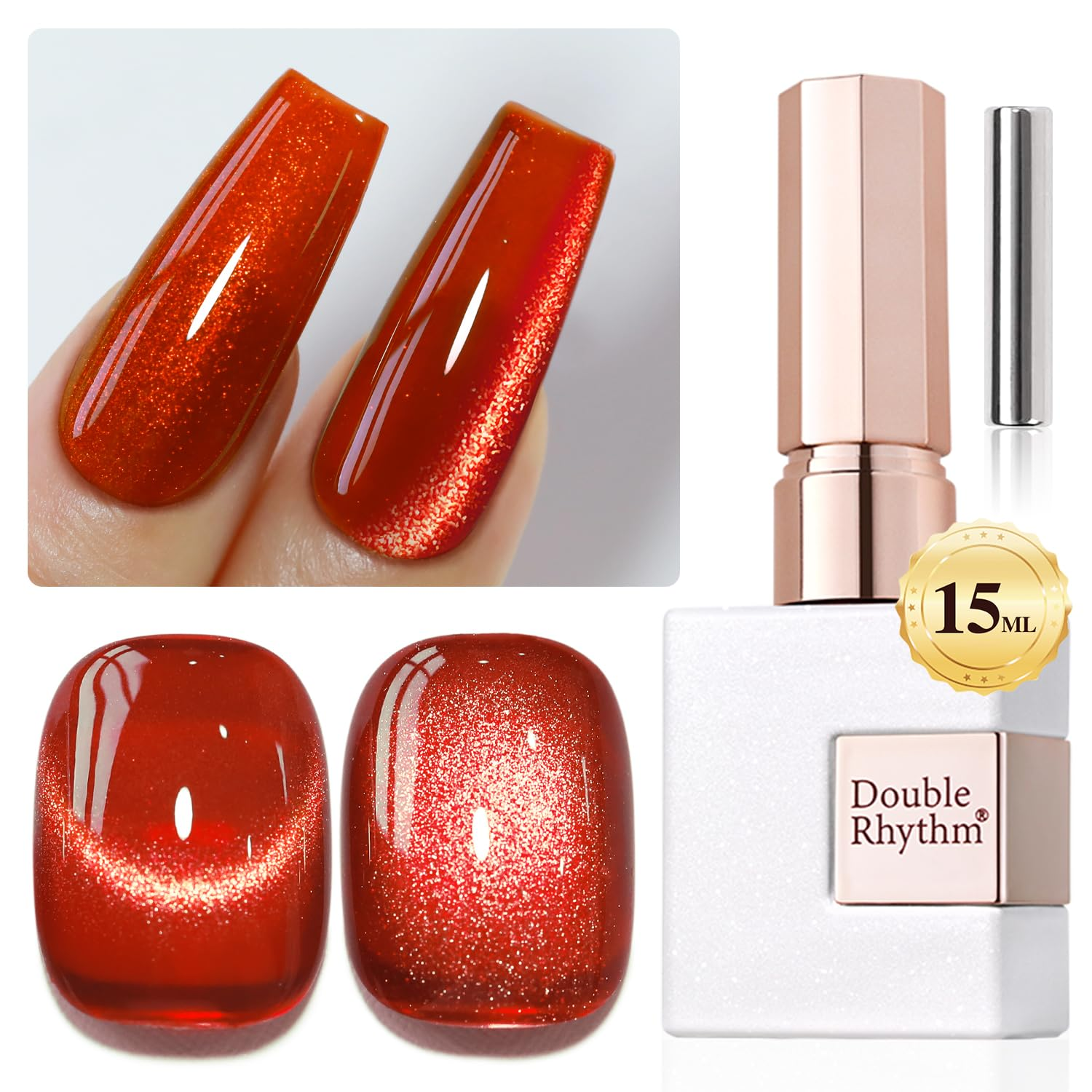 0.5 OZ Cat Eye Gel Polish with Magnet 15ML Holographic Glitter Shimmer Translucent Jelly Color Magnetic Nail Polish Salon DIY at Home (Red-Mc1055)