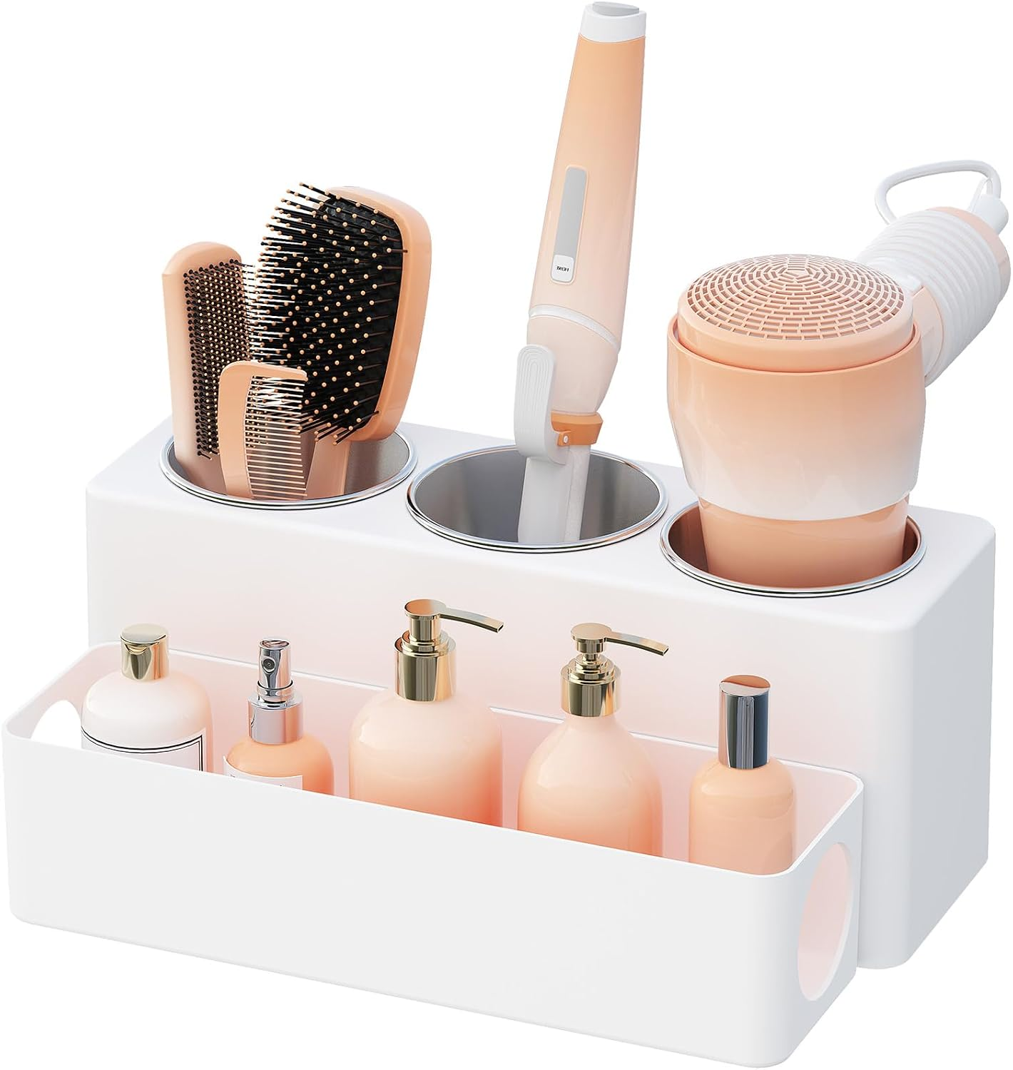 Hair Tool Organizer Dryer Holder Countertop with 3 Cups, White
