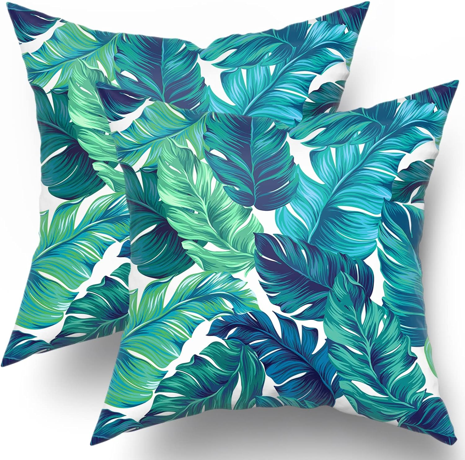 Sweetshow Tropical Leaves Pillow Covers 16X16 Inch Summer Decorative Green Palm Leaf Throw Pillow Covers Set of 2 Soft Cotton Pillow Case Square Cushion Covers for Home Couch Sofa Patio Bedroom