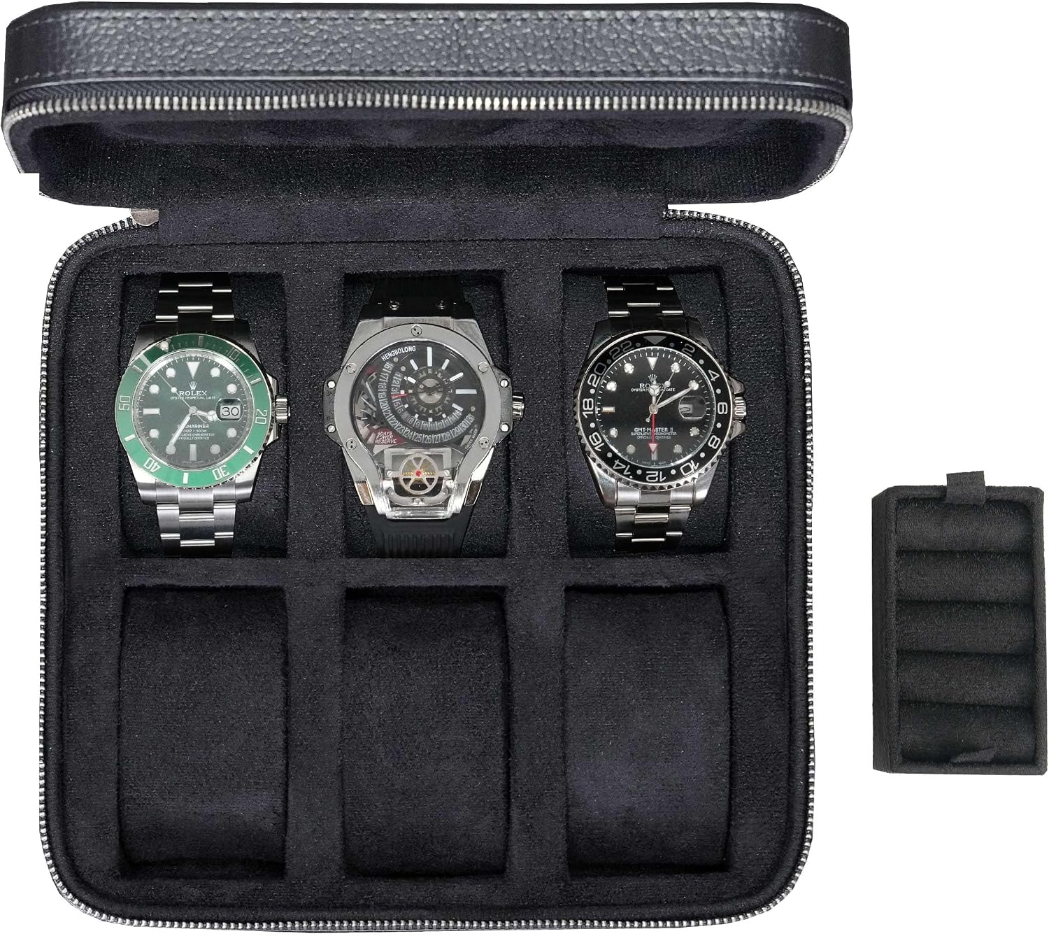 Real Genuine Leather Watch Travel Case 6 Watches Box, Suitable for All Watches and Smartwatches under 60Mm Storage Organizer for Man and Women (6W-Z-BBL)