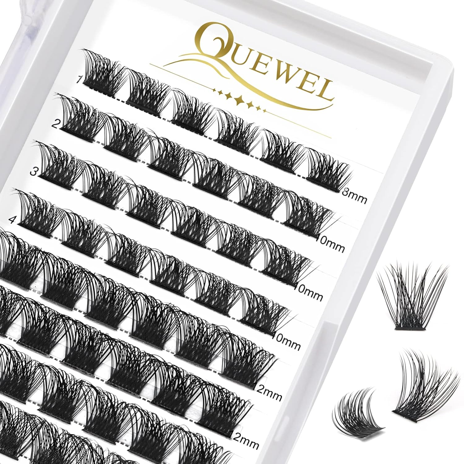 QUEWEL Cluster Lashes 72 Pcs Wide Stem Individual Lashes C/D Curl 8-16Mm Length DIY Eyelash Extension False Eyelashes Natural&Mega Styles Soft for Personal Makeup Use at Home (Mega-D-Mix8-16)