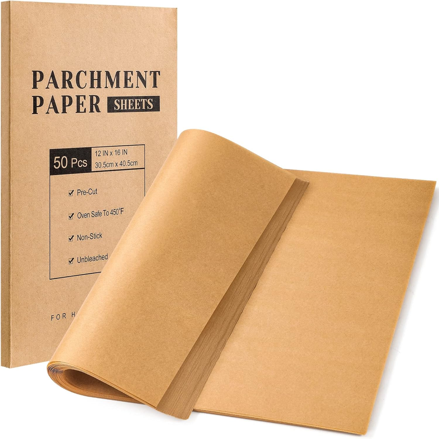 VITEVER Parchment Paper Sheets, Unbleached Parchment Baking Sheets, Precut Parchment Paper 12 X 16 IN, Non-Stick Parchment Paper for Baking Grilling Air Fryer Steaming Bread Cake Cookie - 50 Count