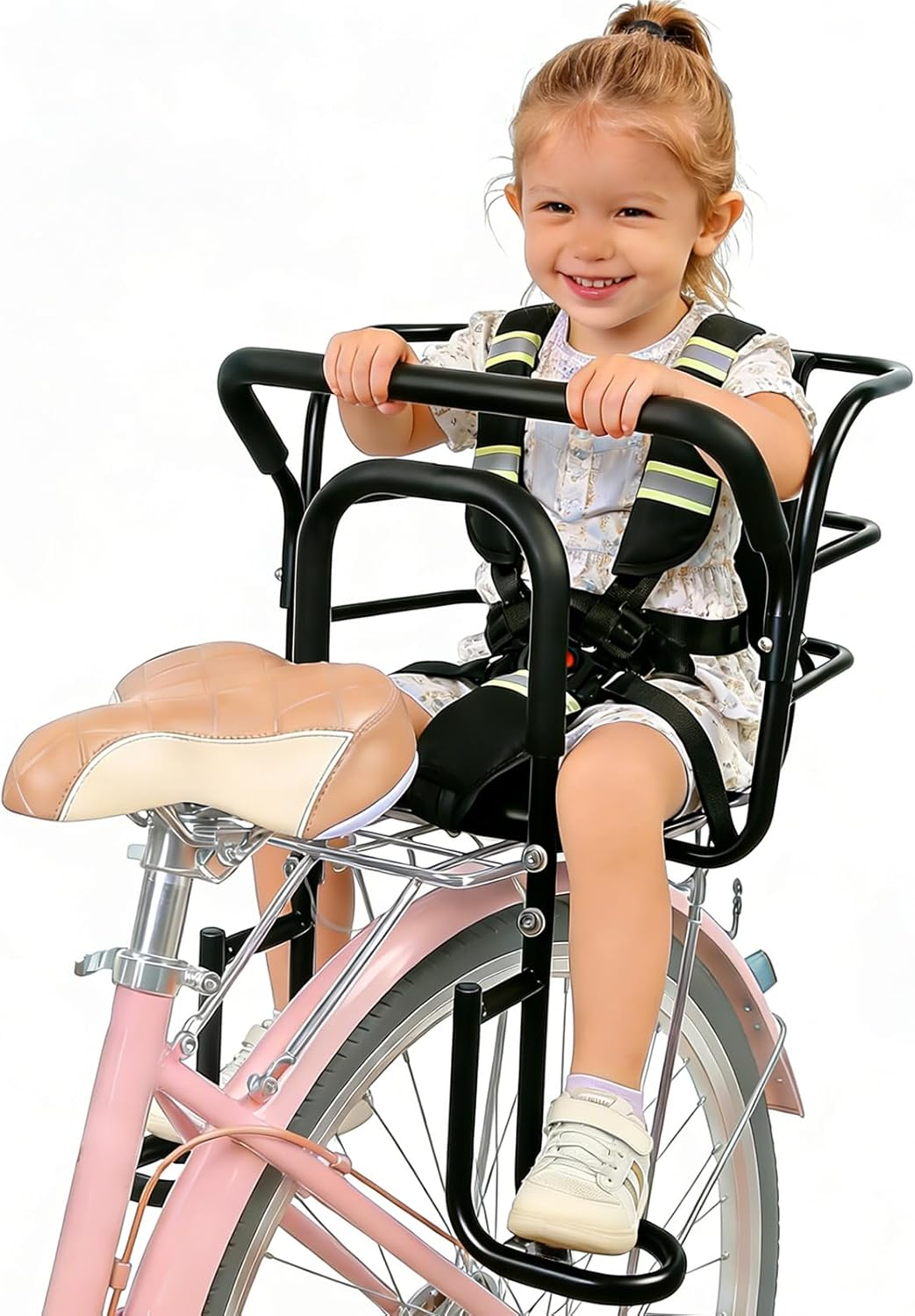 Rear Kids Bike Seat, Heavy Duty Back Mount Kid'S Bike Seat for Aged 18 Month - 8 Years Old, Child Carrier Bike Chair for Bicycle Kids Seat, Foam Seat Belt with Reflective Strip