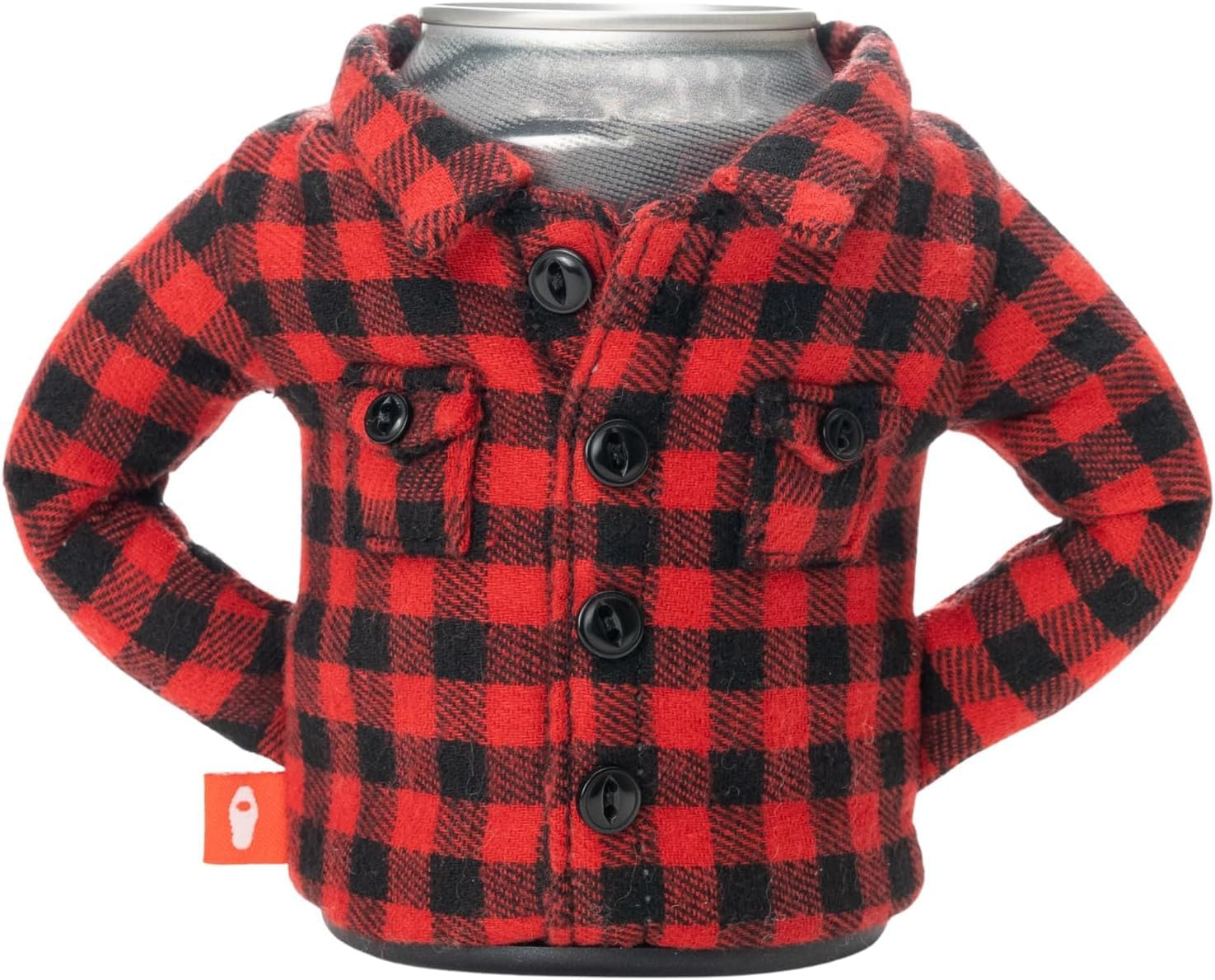 the Feller Flannel Insulated Can Cooler Sleeve 12Oz & 16Oz Tall Can - Non Slip Base, Beer Soda Drink Jacket with Buttons for Cold or Hot Beverages - Red