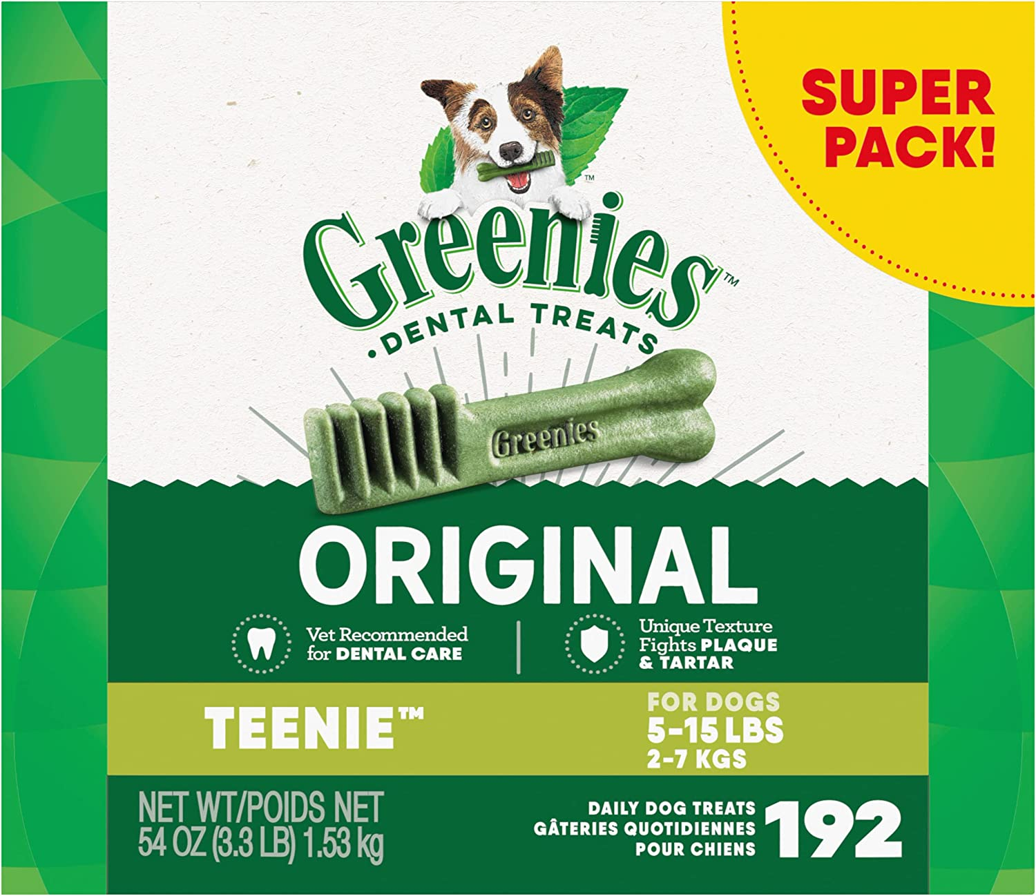 Greenies Original Teenie Natural Dental Care Dog Treats, 54 Oz. Pack (192 Treats)