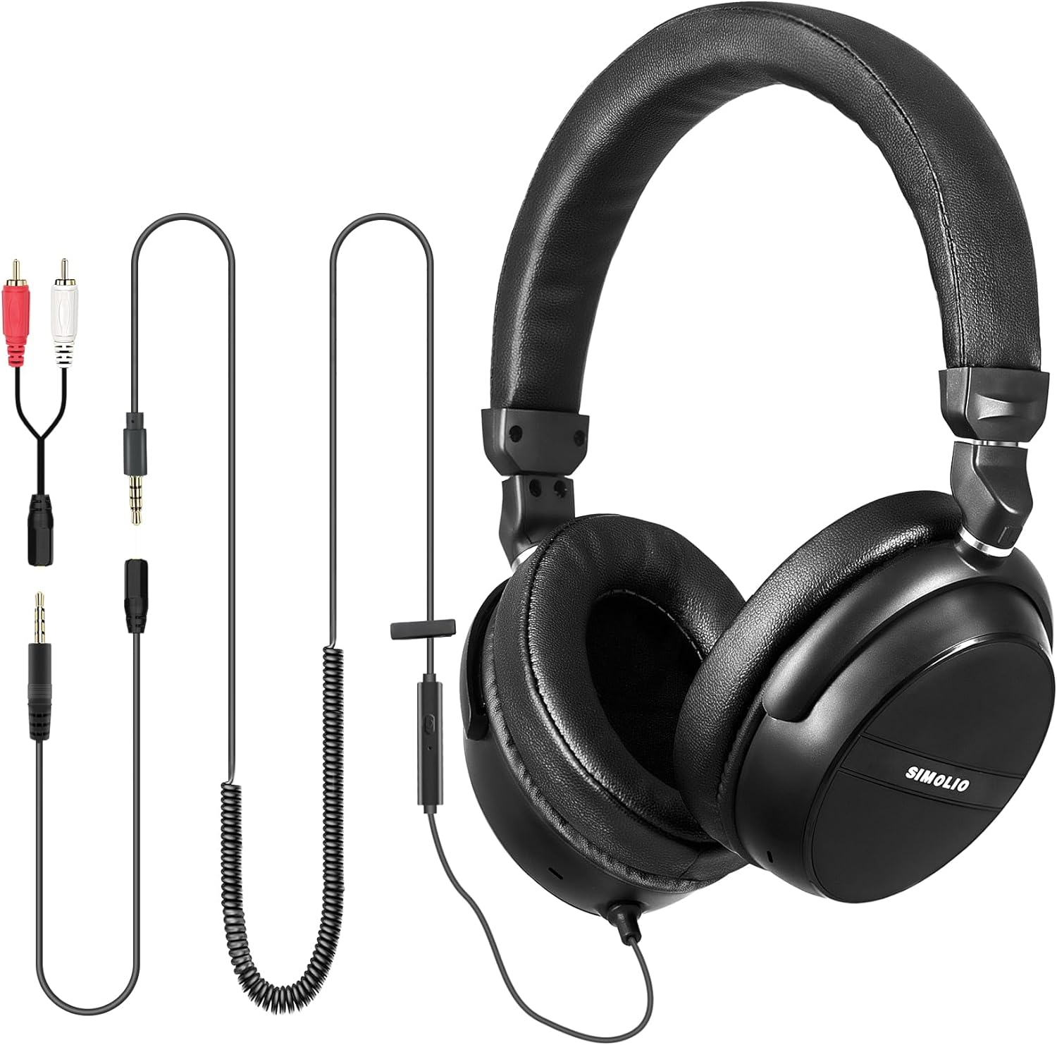 Long Cord Headphones for TV and PC with Volume Control and Mic, 21.6FT/6.6M Extended Cable with Clip, RCA & 3.5Mm AUX Audio, Fold-Flat Stereo over Ear Wired TV Headphones, SM-906TV