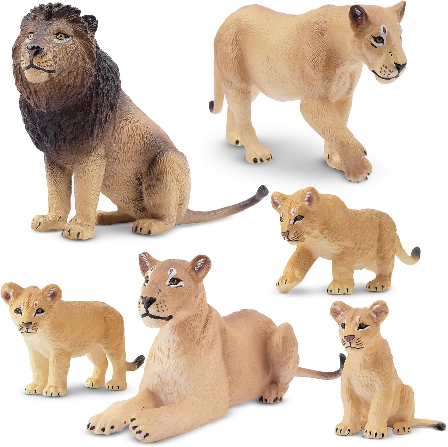 6PCS Realistic Lion Figurines with Lion Cubs, 2-5
