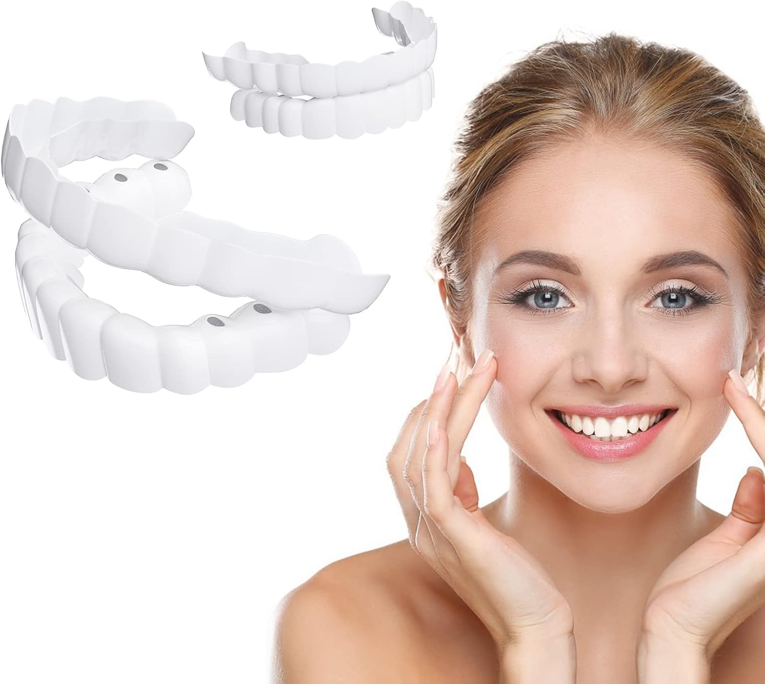 2 Pairs Veneers Snap in Teeth Teeth Comfort Fit Whitening Veneer Snap on Dentures with Woman & Man Party in Smile Beautiful Snapping Instants